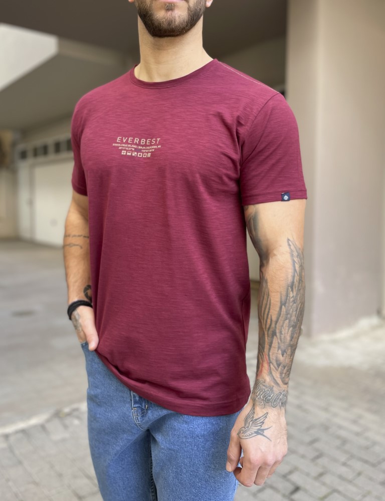 Everbest ανδρική μπορντό φλάμα κοντομάνικη μπλούζα με τύπωμα 24814K φωτογραφία